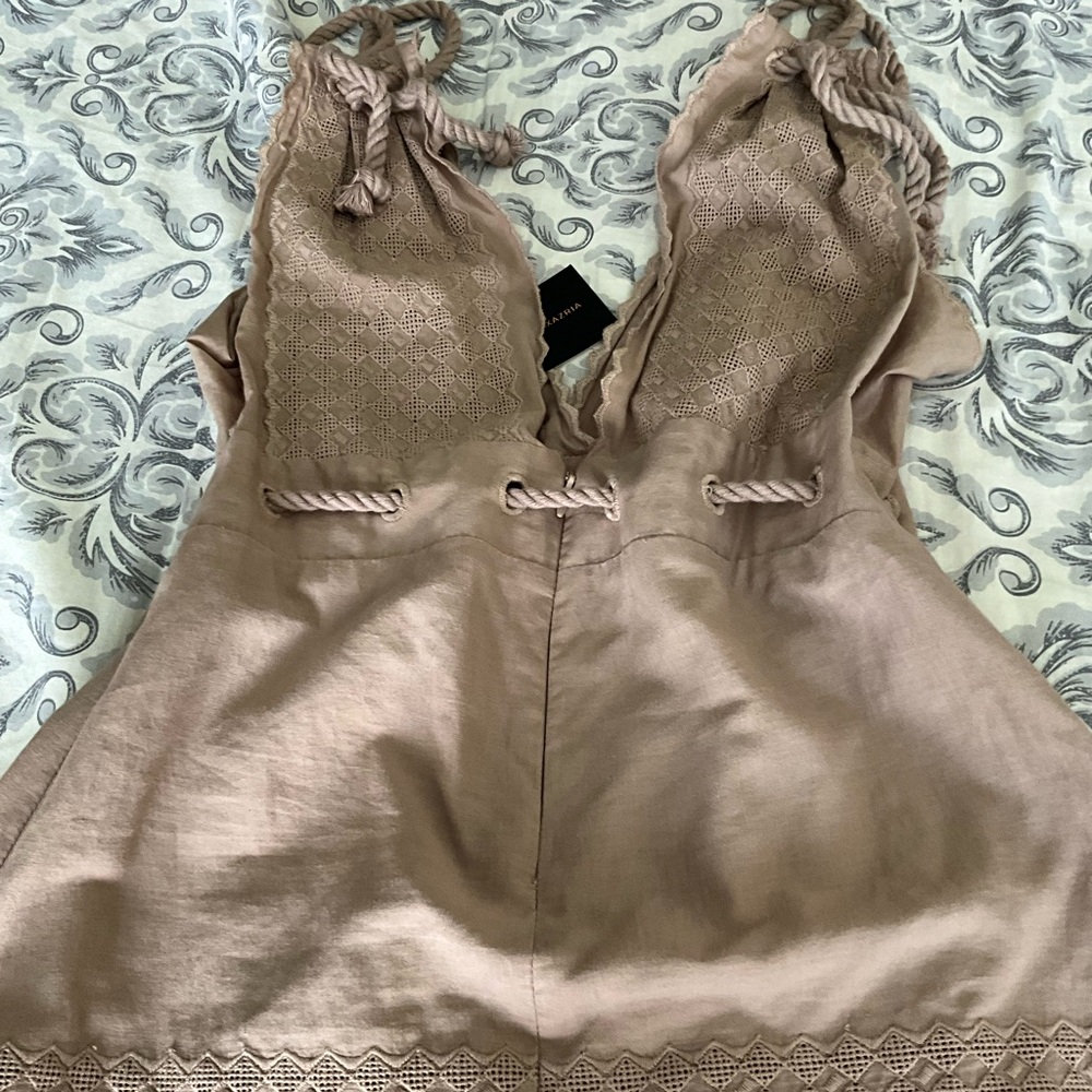 BCBGMaxAzria Tan Lace-Detail Chemise